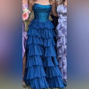 Sherri Hill Strapless Corset peacock prom dress 000 57288